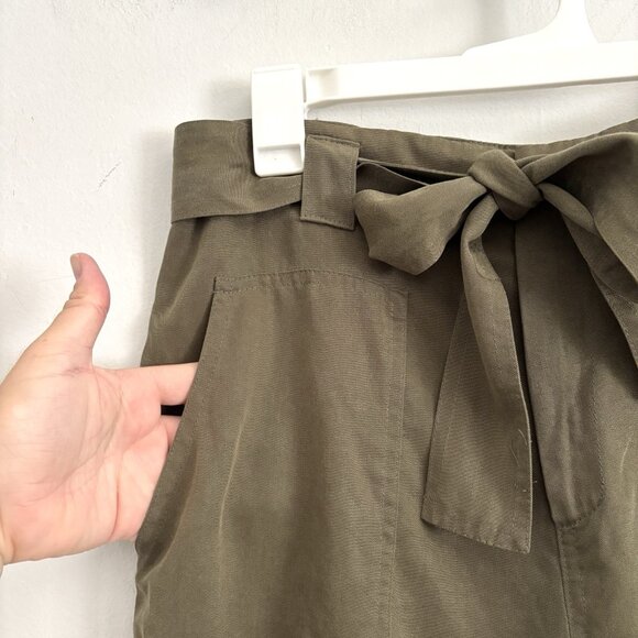 Reformation Olive Green Tapered Pants with Sash Belt Women’s Size Medium - Picture 3 of 7